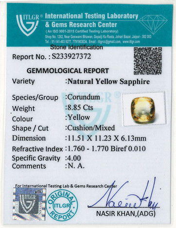Yellow Sapphire - 8.85 Carat