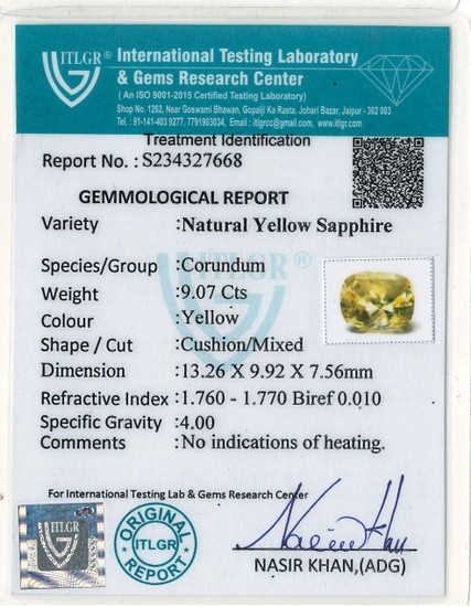 Yellow Sapphire - 9.07 Carat