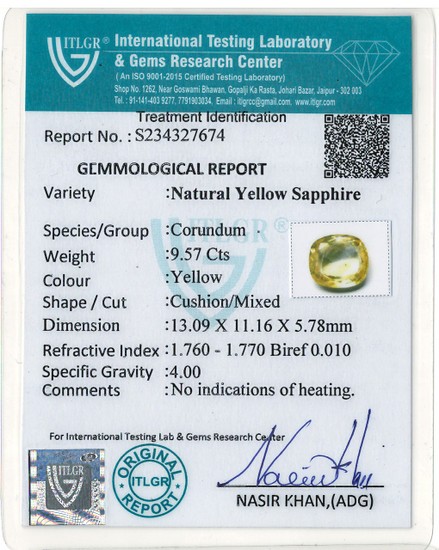 Yellow Sapphire - 9.57 Carat