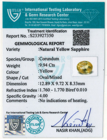 Yellow Sapphire - 9.94 Carat