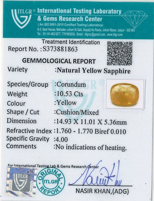 Yellow Sapphire - 10.53 Carat