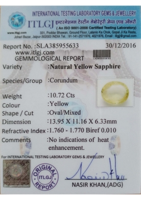 Yellow Sapphire - 10.72 Carat
