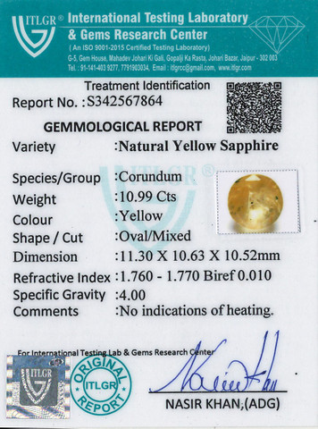 Yellow Sapphire - 10.99 Carat