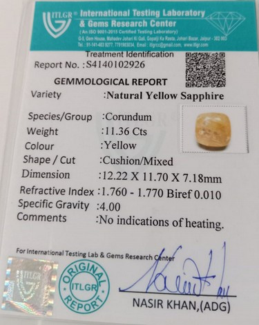 Yellow Sapphire - 11.36 Carat