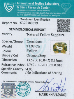 Yellow Sapphire - 11.92 Carat