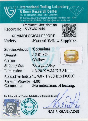 Yellow Sapphire - 12.01 Carat
