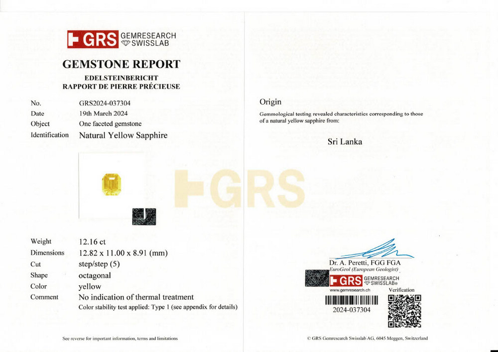 Yellow Sapphire - 12.16 Carat