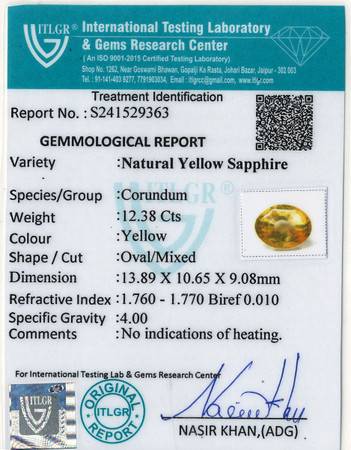 Yellow Sapphire - 12.38 Carat