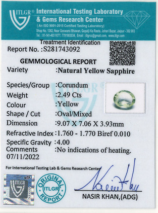 Yellow Sapphire (Pukhraj Stone) - 2.49 Carat