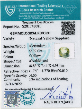 Yellow Sapphire - 2.92 Carat