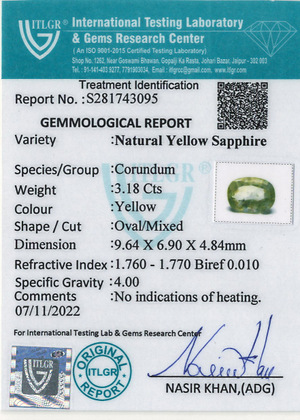 Yellow Sapphire - 3.18 Carat