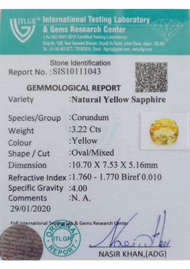 Yellow Sapphire - 3.22 Carat