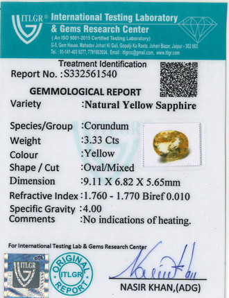 Yellow Sapphire - 3.33 Carat