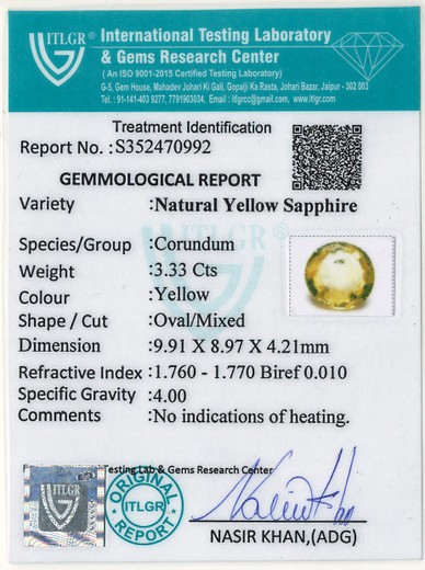 Yellow Sapphire - 3.33 Carat