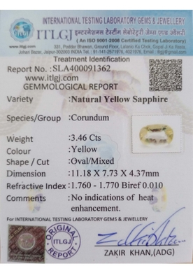 Yellow Sapphire - 3.46 Carat