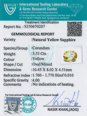 Yellow Sapphire - 3.53 Carat
