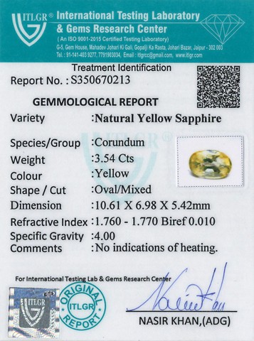 Yellow Sapphire - 3.54 Carat
