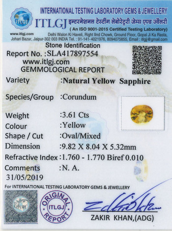 Yellow Sapphire - 3.61 Carat