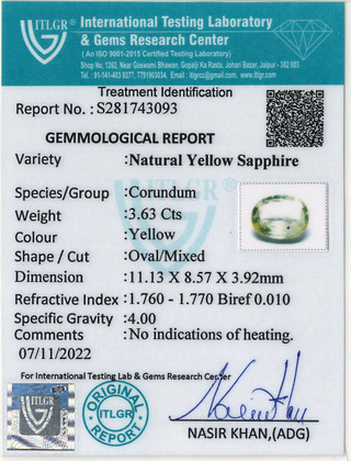 Yellow Sapphire - 3.63 Carat