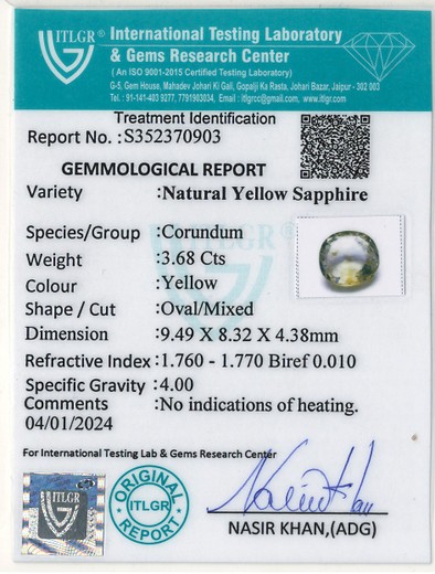 Yellow Sapphire - 3.68 Carat