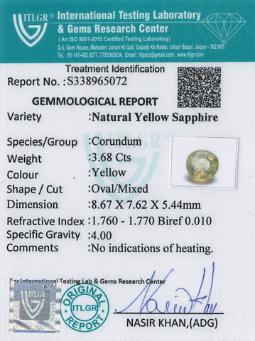Yellow Sapphire - 3.68 Carat