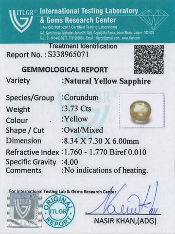 Yellow Sapphire - 3.73 Carat