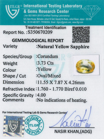 Yellow Sapphire - 3.73 Carat