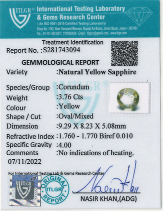 Yellow Sapphire - 3.76 Carat
