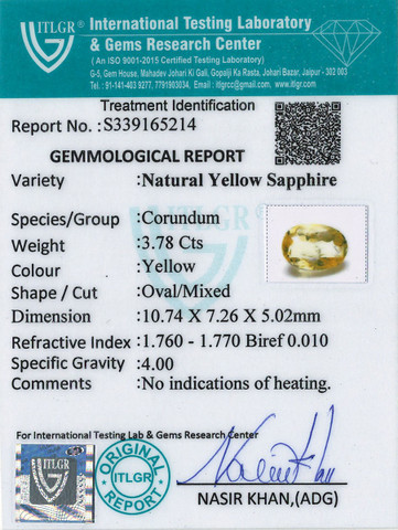 Yellow Sapphire - 3.78 Carat