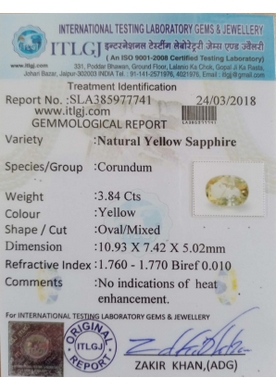 Yellow Sapphire - 3.84 Carat