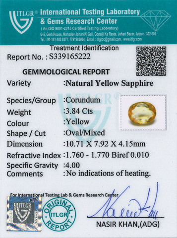 Yellow Sapphire - 3.84 Carat
