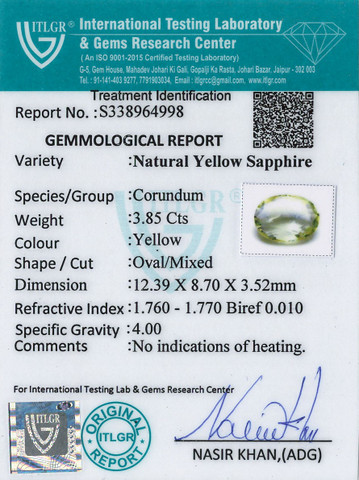 Yellow Sapphire - 3.85 Carat
