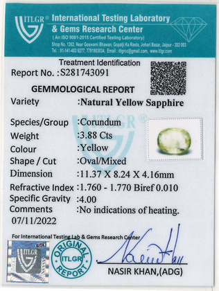 Yellow Sapphire - 3.88 Carat