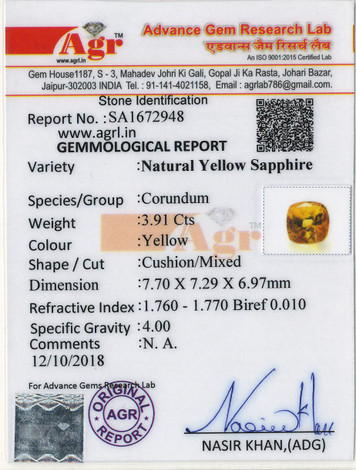Yellow Sapphire - 3.91 Carat