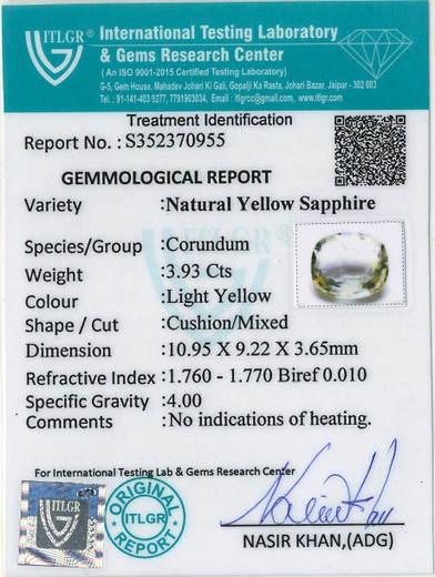 Yellow Sapphire - 3.93 Carat