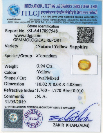 Yellow Sapphire - 3.94 Carat