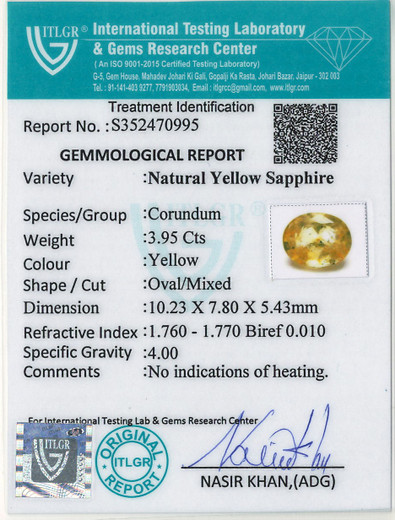 Yellow Sapphire - 3.95 Carat