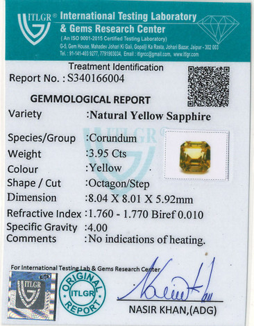 Yellow Sapphire - 3.95 Carat