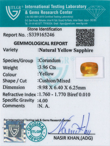 Yellow Sapphire - 3.96 Carat