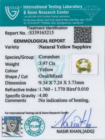 Yellow Sapphire - 3.97 Carat
