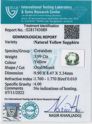 Yellow Sapphire - 3.99 Carat