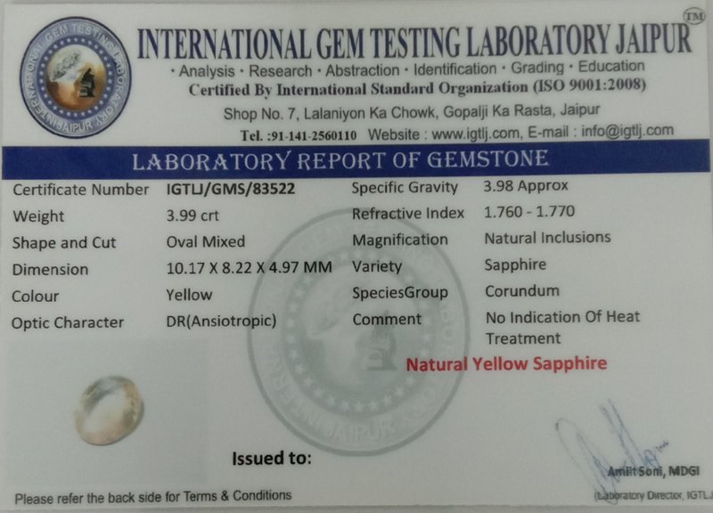 Yellow Sapphire - 3.99 Carat