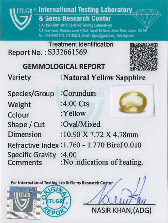 Yellow Sapphire - 4 Carat