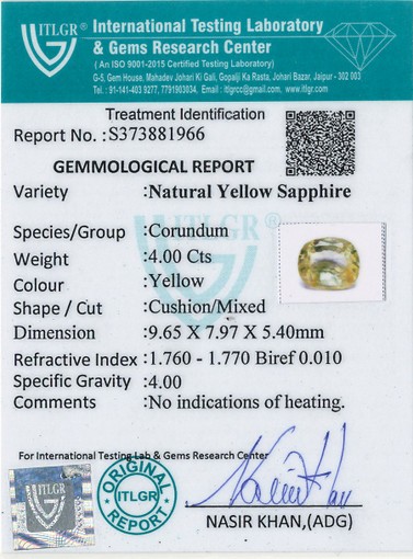Yellow Sapphire - 4 Carat