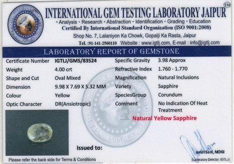 Yellow Sapphire - 4 Carat