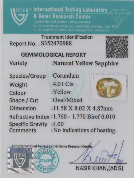 Yellow Sapphire - 4.01 Carat
