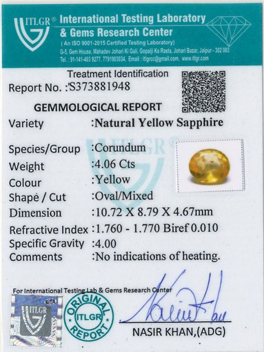Yellow Sapphire - 4.06 Carat