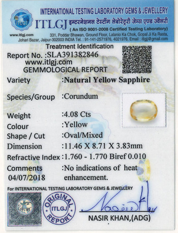 Yellow Sapphire - 4.08 Carat