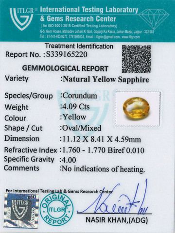 Yellow Sapphire - 4.09 Carat