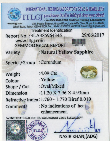 Yellow Sapphire - 4.09 Carat
